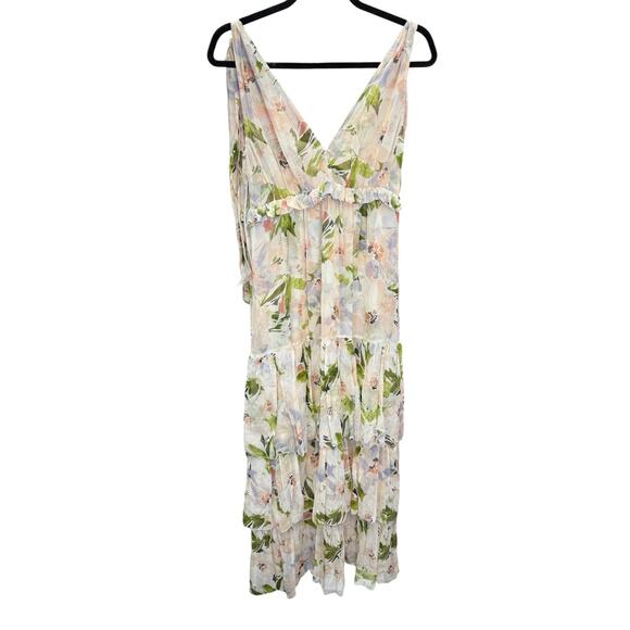 Christy Lynn Silk Floral Tiered Maxi Dress Size Small Sleeveless Ruffle Hem - Picture 8 of 13